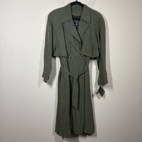 Gallery Petite 10 Double Breasted Trench Coat Olive Green Belted Zip Out NWT - Picture 1 of 15